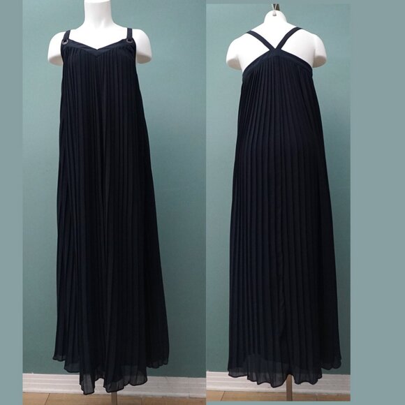 MICHAEL KORS Grommet Pleated Maxi Dress Navy XS - Picture 3 of 4